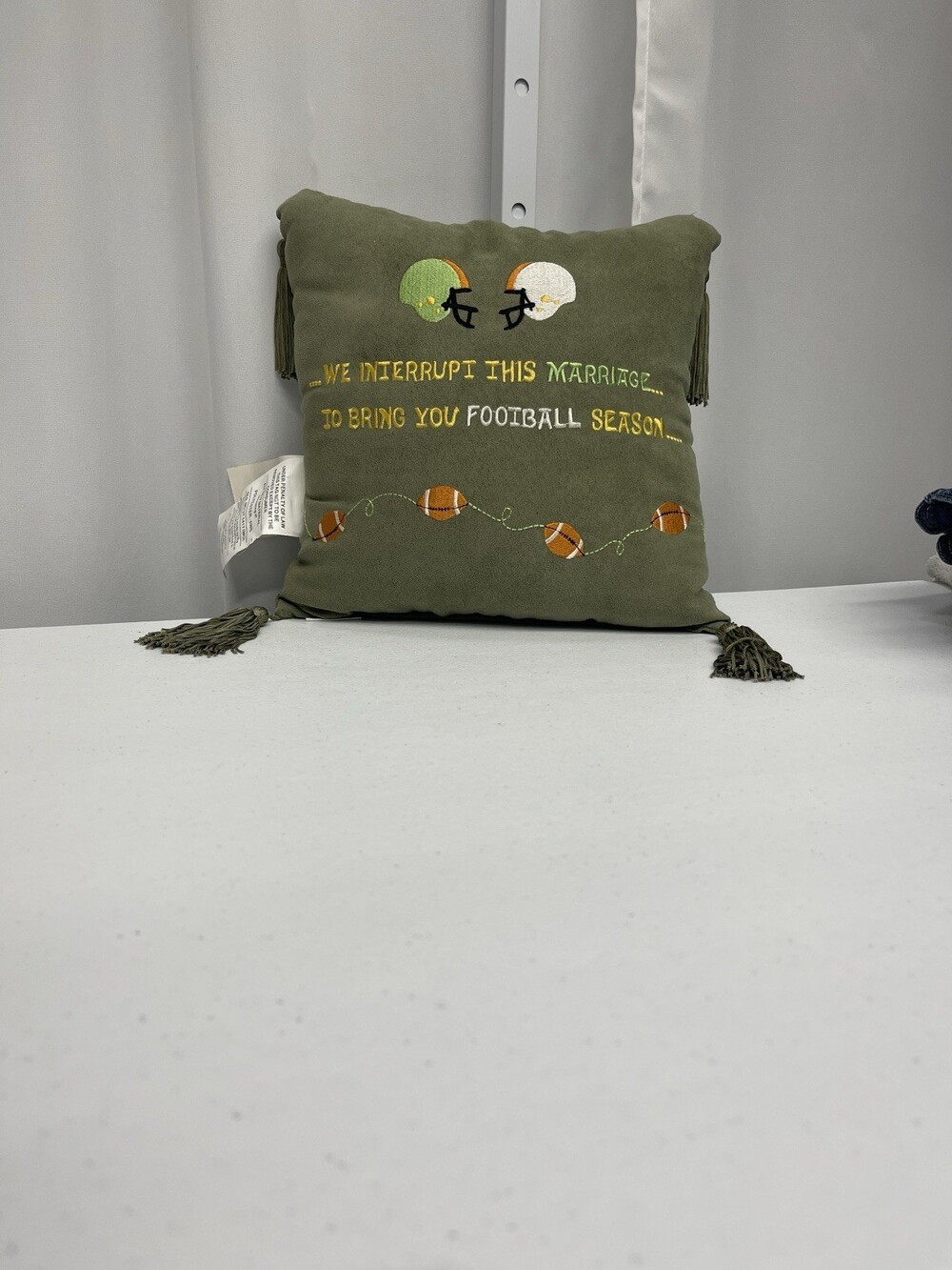 Football Season Throw Pillow “We Interrupt This Marriage” Funny Sports Decor